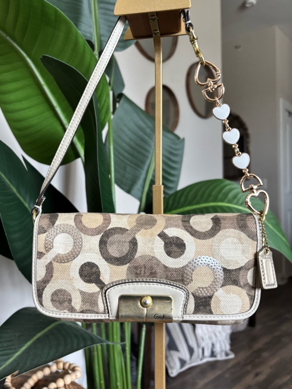 🔘⚪️🟤🔘COACH Kristin Opt Art Sequin Large Wristlet Mini Bag🔘🟤⚪️🔘
